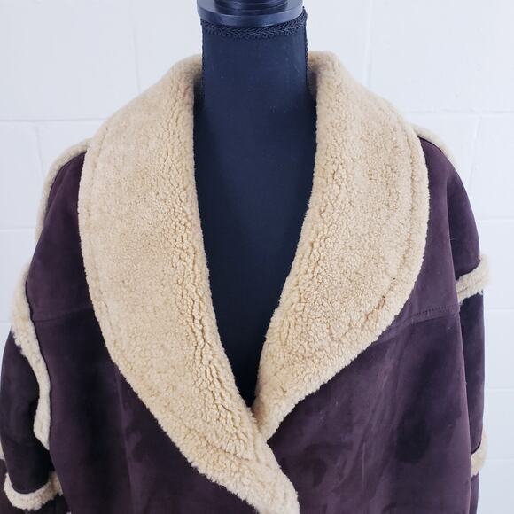 Vintage 80s Vakko Shearling Suede Coat Brown Hipster Coat Jacket Made In Romania - Picture 6 of 9